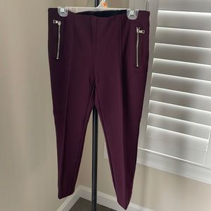 Carolina Belle pull on knit pants with front zipper details.